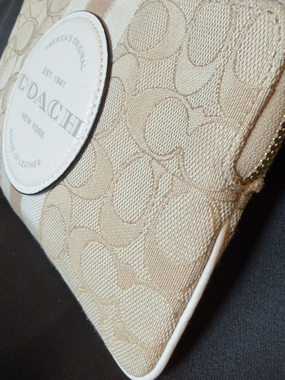 Coach Beige and Cream Signature Wristlet